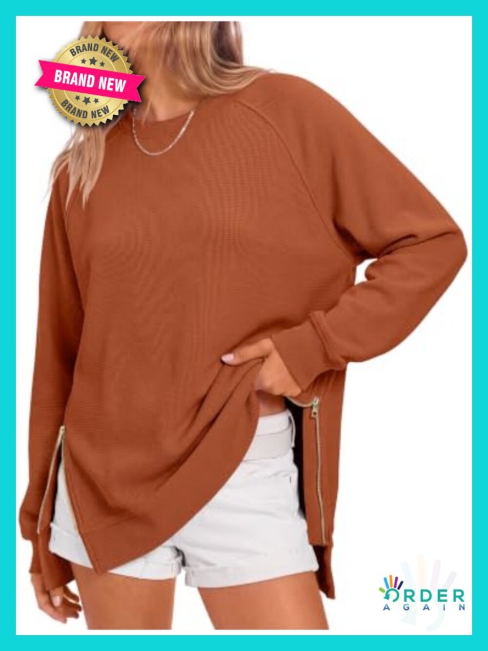 Women's Oversized Crewneck Tunic Sweatshirt with Side Zipper
